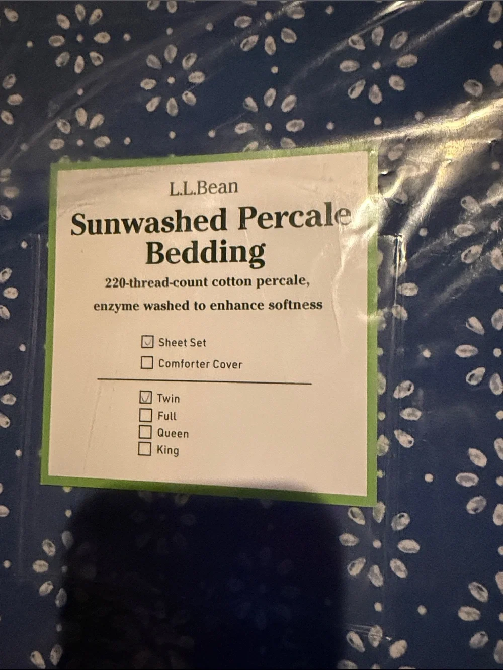 L.L. Bean Rustic Blue Sunwashed Percale Bedding Twin Sheet Set